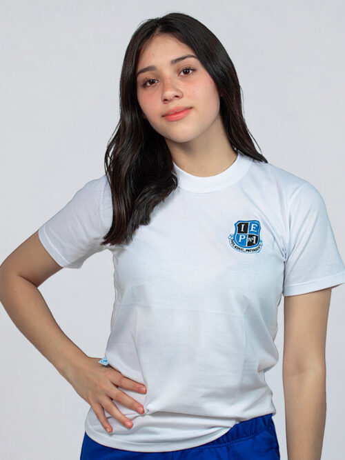 Remera Blanca Manga Corta IEP N° 1 con Bordado Institucional Oficial