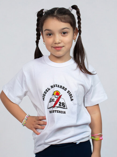 Remera Manga Corta Colegio Miguel Navarro Viola con Estampa Oficial