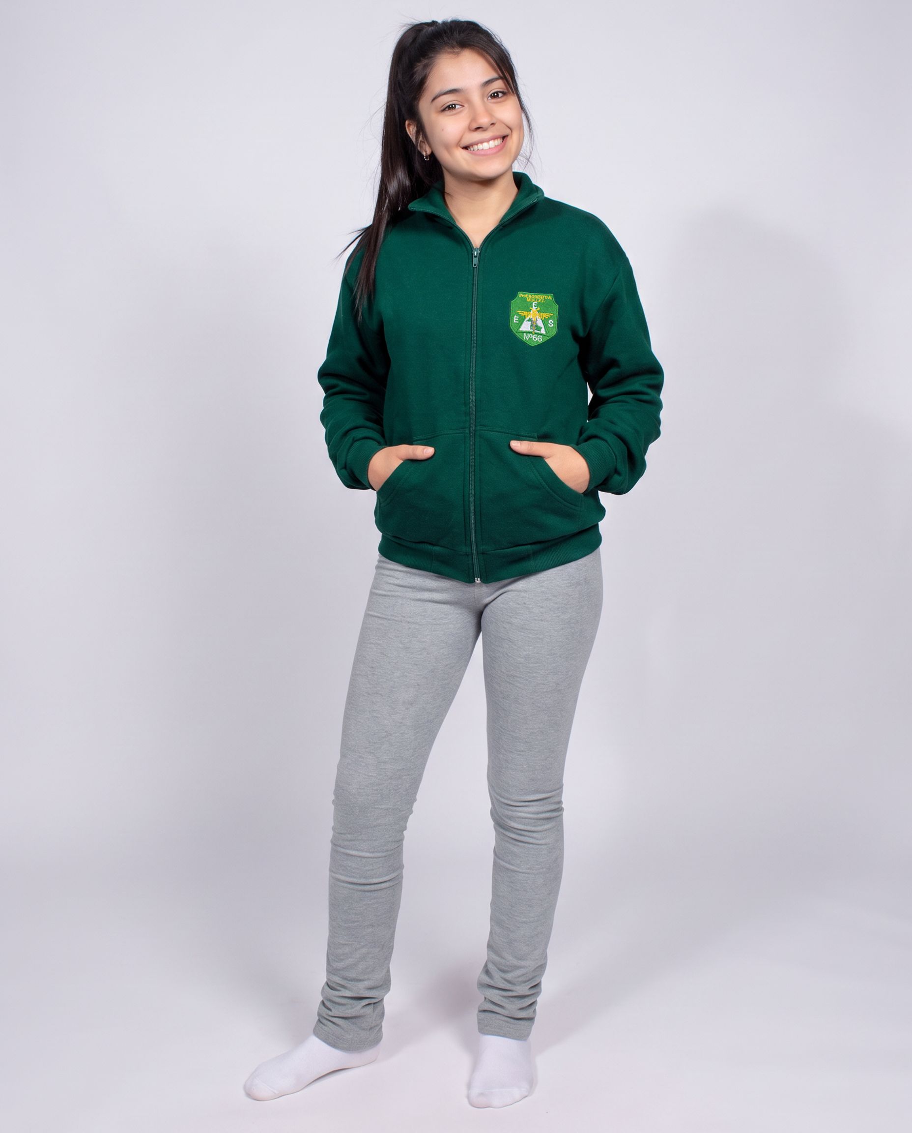 Campera de Abrigo Colegio EES N 66 Comercio 7 – Verde Ingles con Frisa