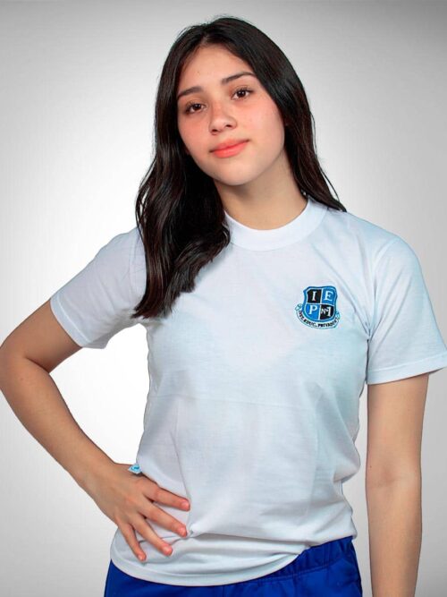Remera Blanca Manga Corta IEP N° 1 con Bordado Institucional Oficial