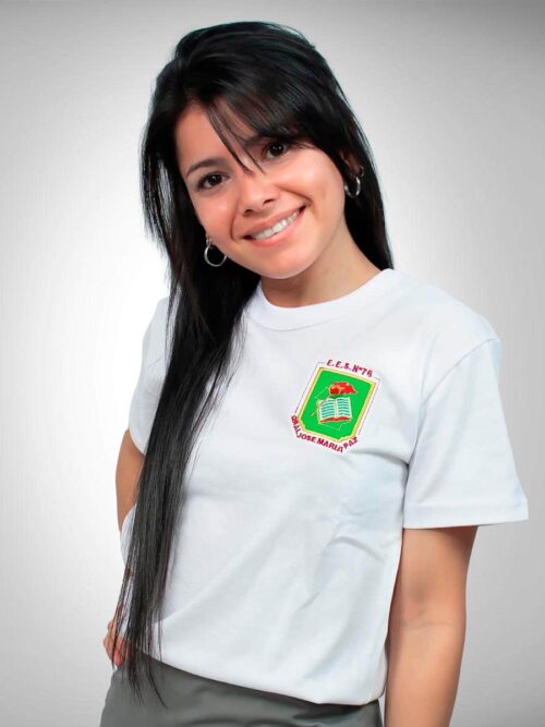 Remera Blanca Manga Corta Colegio Nacional con Bordado Oficial