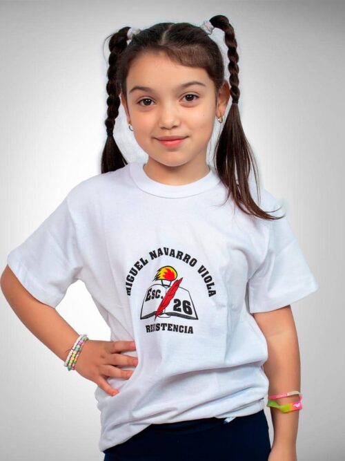 Remera Manga Corta Colegio Miguel Navarro Viola con Estampa Oficial