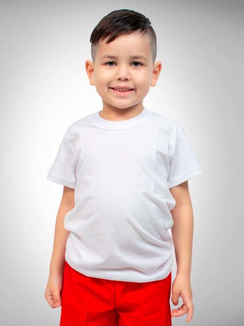 Remera Lisa de Algodón Blanca Manga Corta para Uniforme