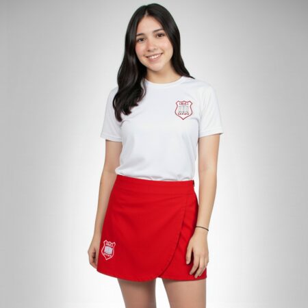 Pollera Escolar IMEI Roja en Tela Arciel con Logo Bordado