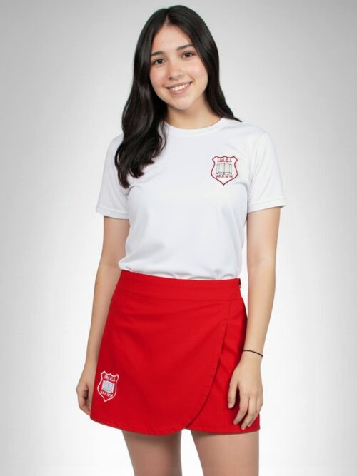 Pollera Escolar IMEI Roja en Tela Arciel con Logo Bordado