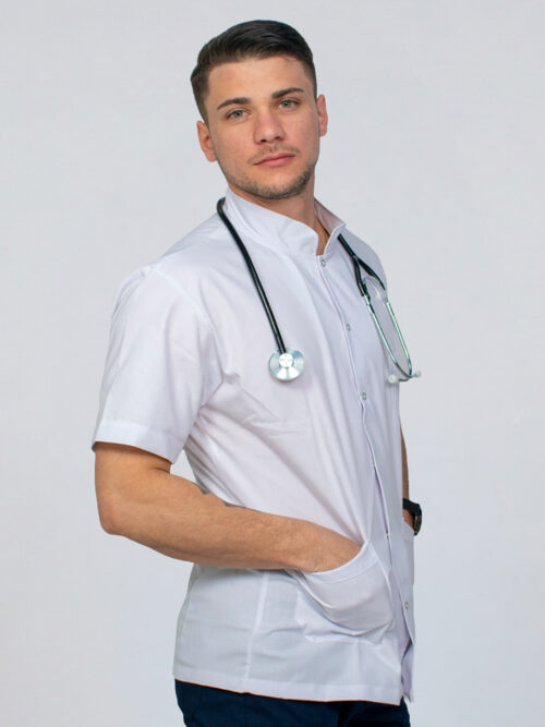 Chaqueta de Ambo Con Broche para Hombre en Tela Arciel Cuello Mao – Blanco