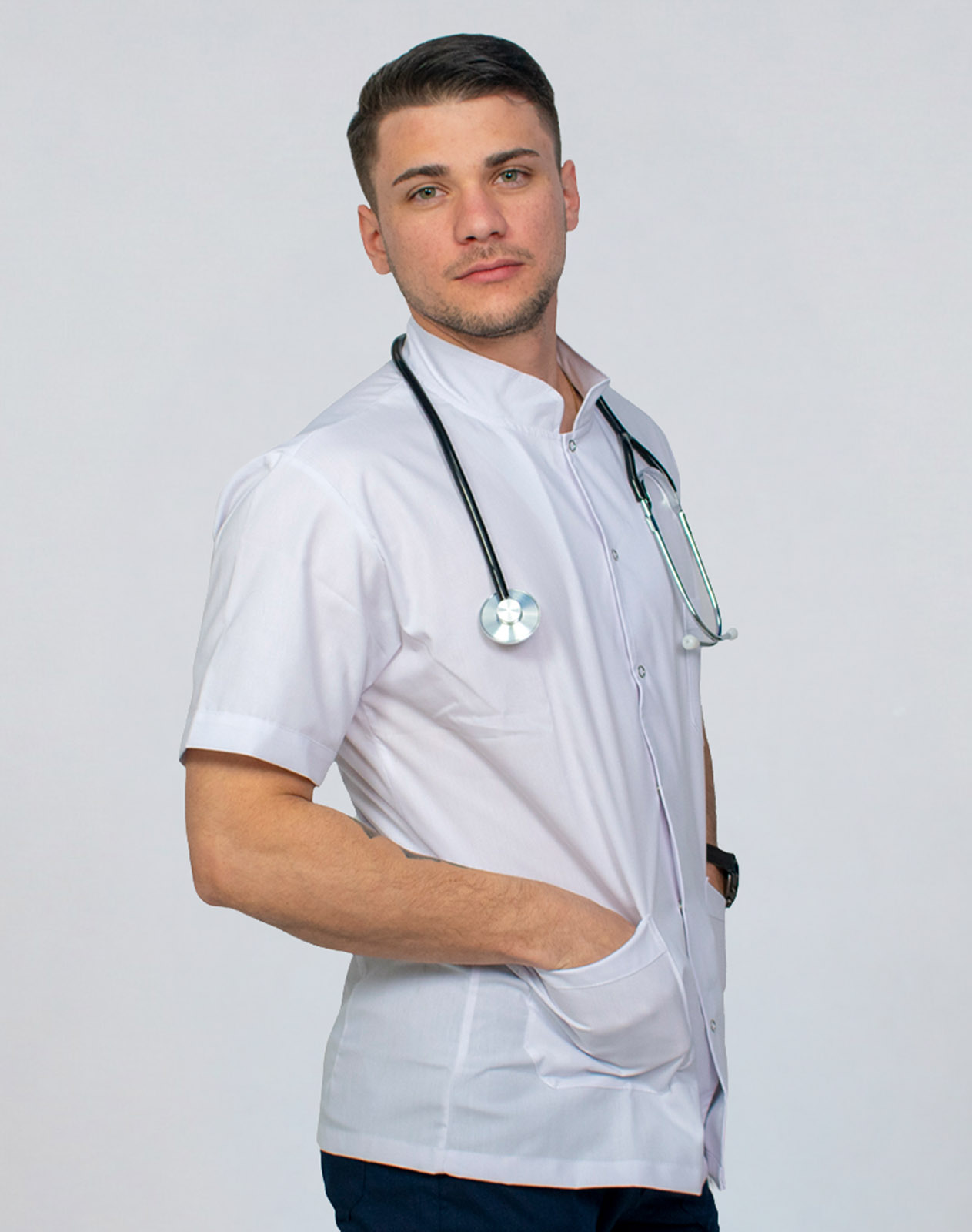 Chaqueta de Ambo Con Broche para Hombre en Tela Arciel Cuello Mao – Blanco