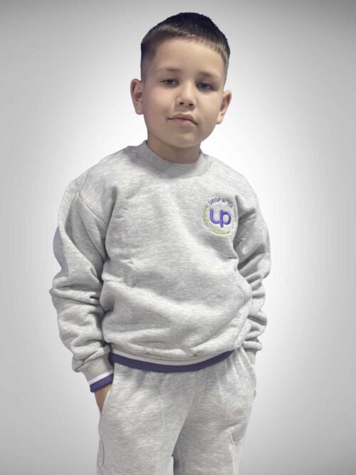 Buzo Frisado Colegio UP Primaria - Gris Melange con Bordado Institucional