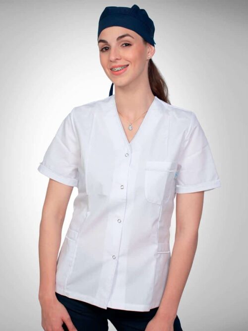 Chaqueta para Dama en Tela Arciel con Broches – Blanco
