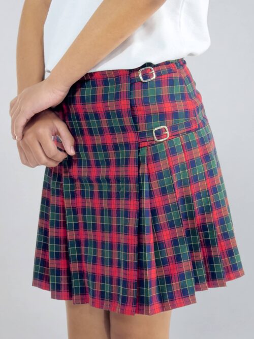 Pollera Tableada Colegio Piacentini Escolar Rojo Con Verde