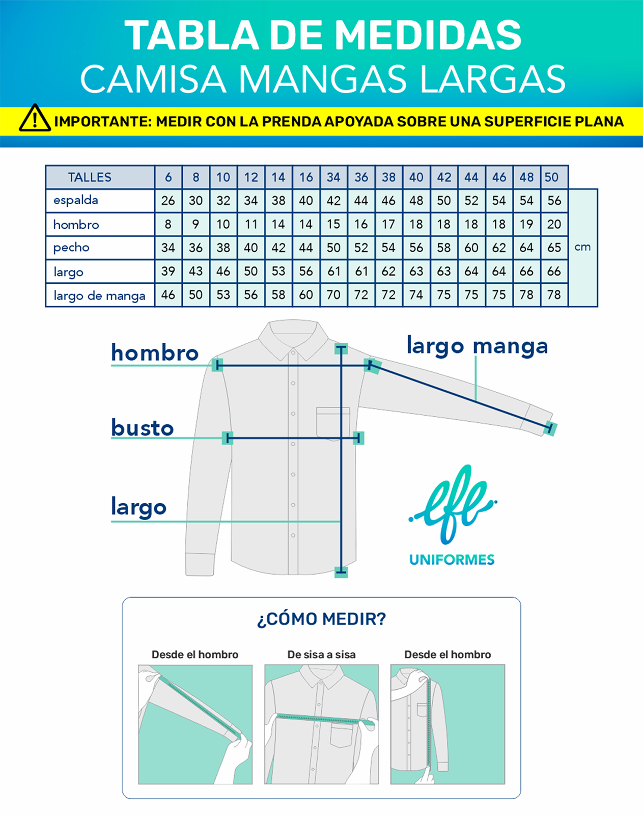 Tabla de Medidas CAMISA MANGAS LARGAS