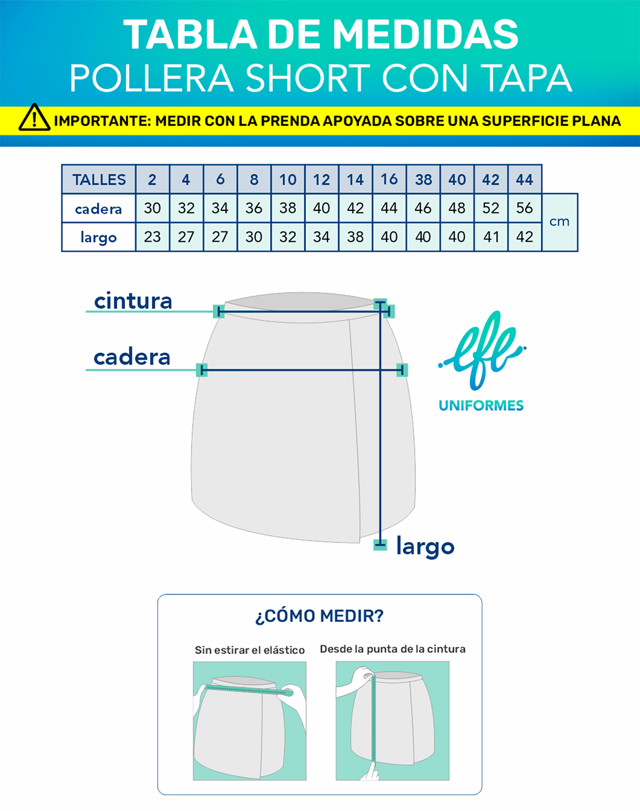 Tabla de Medidas POLLERA SHORT CON TAPA